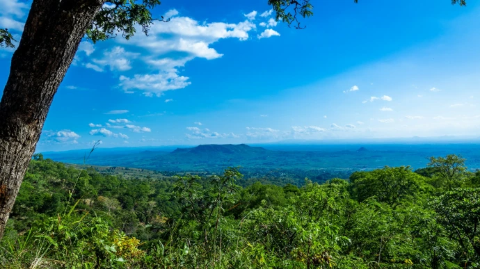 a view of a mountain range from a distance